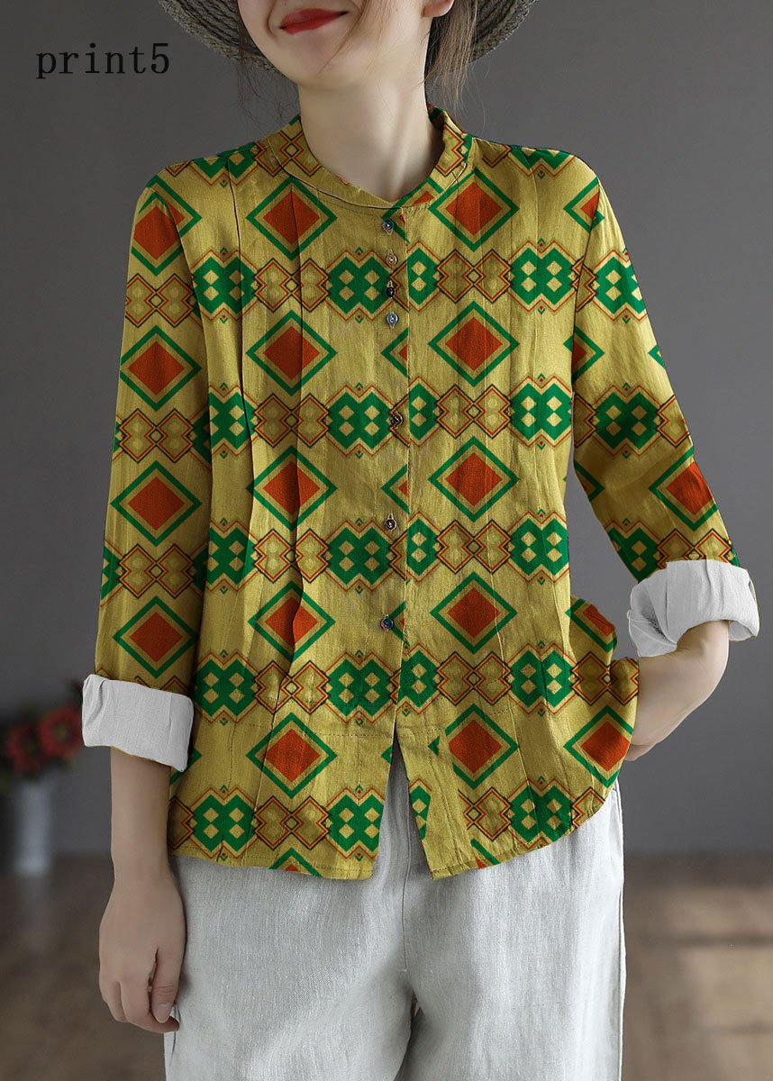 Gray Geometry Button Fall Top Long Sleeve Linen