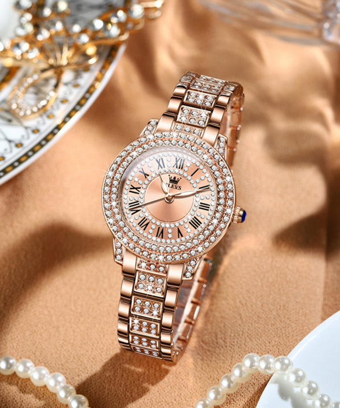 Rose Gold Zircon Stainless Steel Zircon Quartz Movement Watches