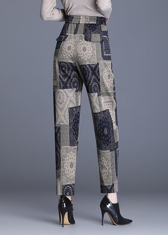 Print Pockets Straight Fall Pants