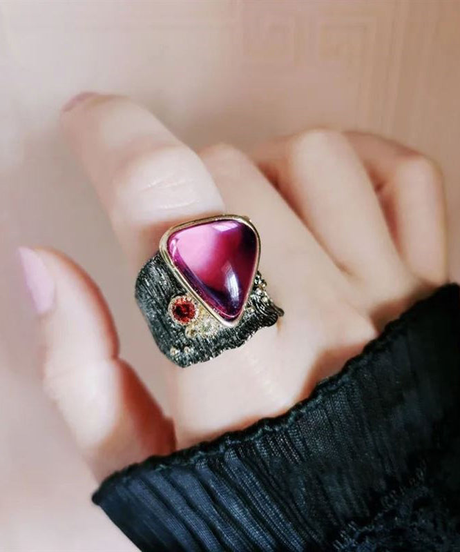Purple Sterling Silver Overgild Gem Stone Rose Rock Sugar Rings
