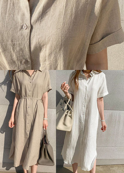 White Side Open Button Shirts Dresses Short Sleeve