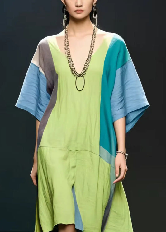Grass Green Oversized Patchwork Cotton Maxi Dress Summer