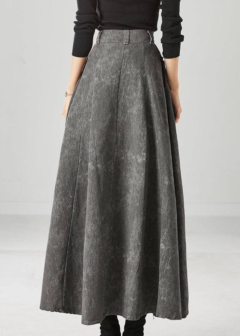 Grey Tie Dye Pockets Cotton a Line Skirt Fall