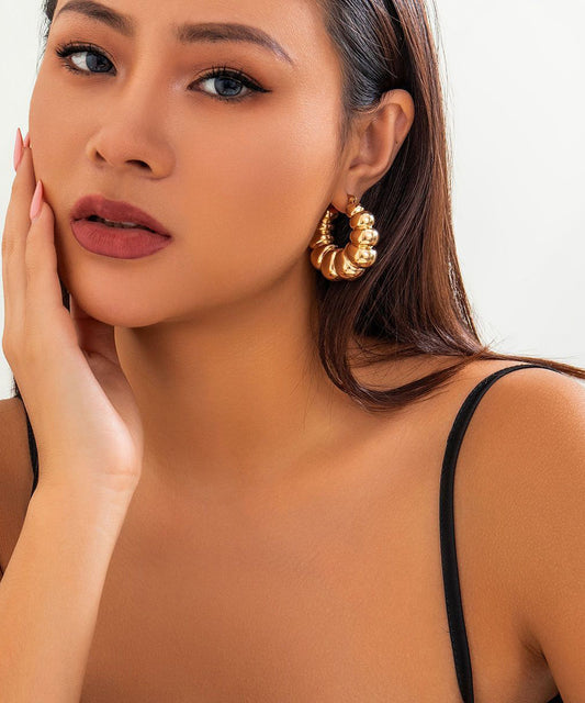 Gold Metal Alloy Fried Dough Twist Croissant Hoop Earrings