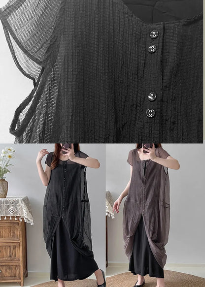 Grey Silk Two Piece Set Clothing Asymmetrical Wrinkled Summer