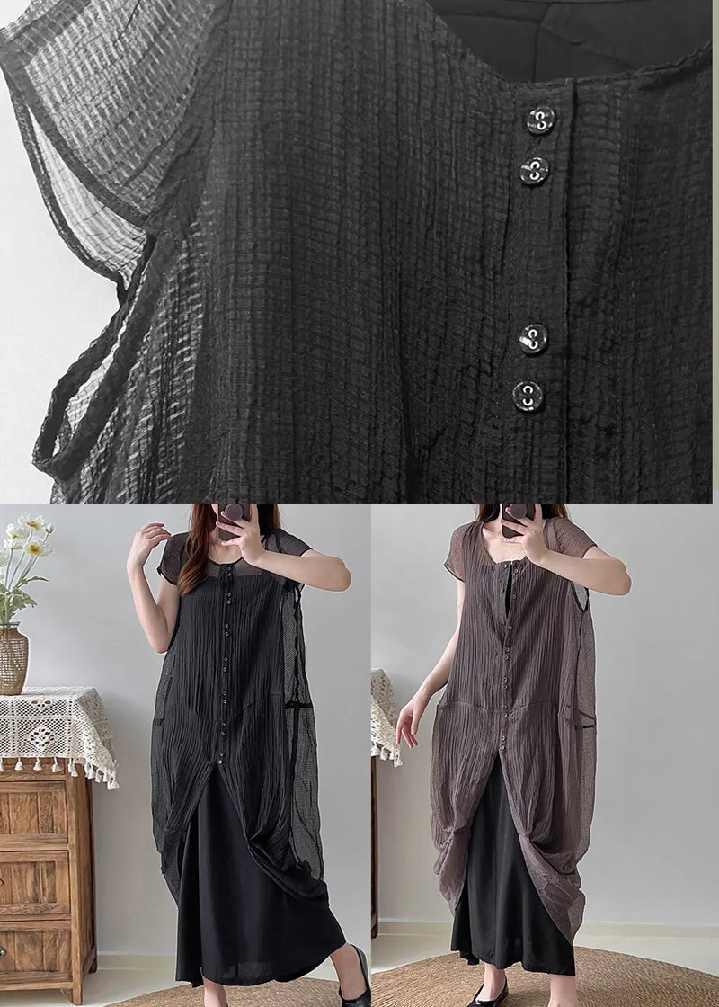 Grey Silk Two Piece Set Clothing Asymmetrical Wrinkled Summer