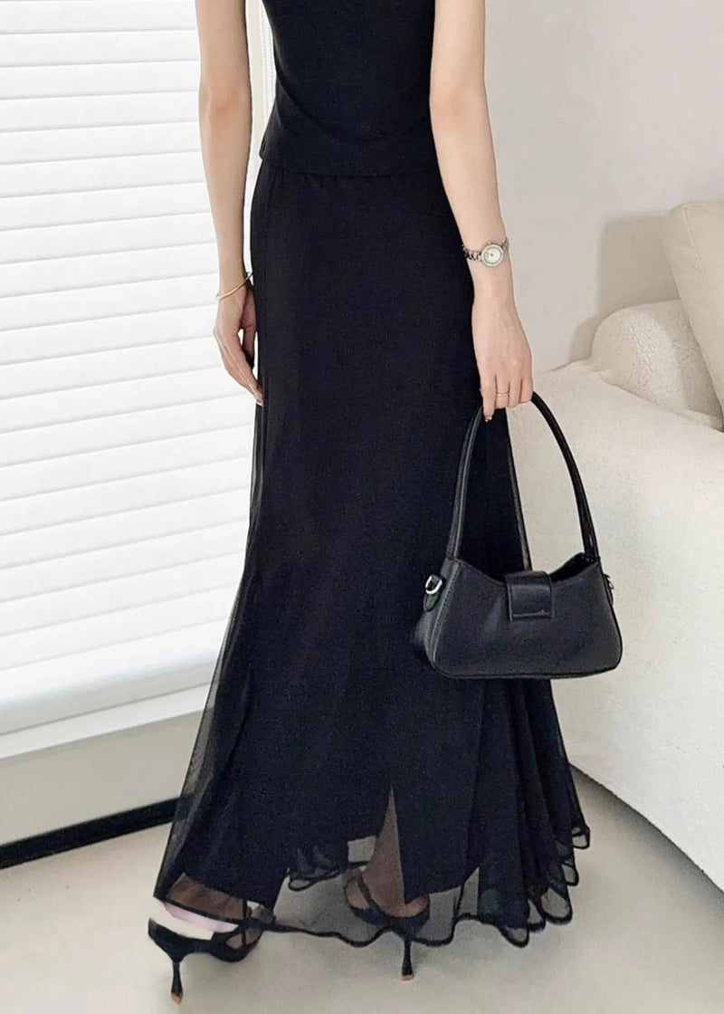 Slim Fit Black High Waist Tulle Skirt Summer