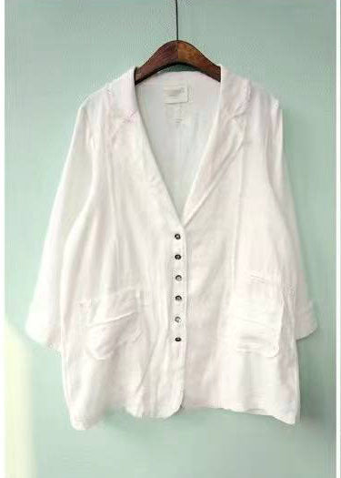 Khaki Patchwork Spring Linen Long Sleeve Tops