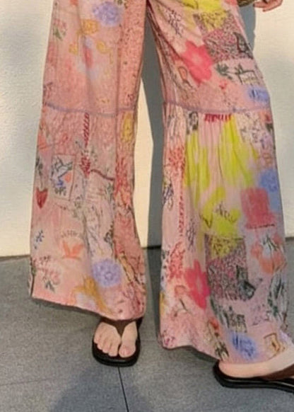 Loose Print Patchwork Holiday Wide Leg Pants Summer