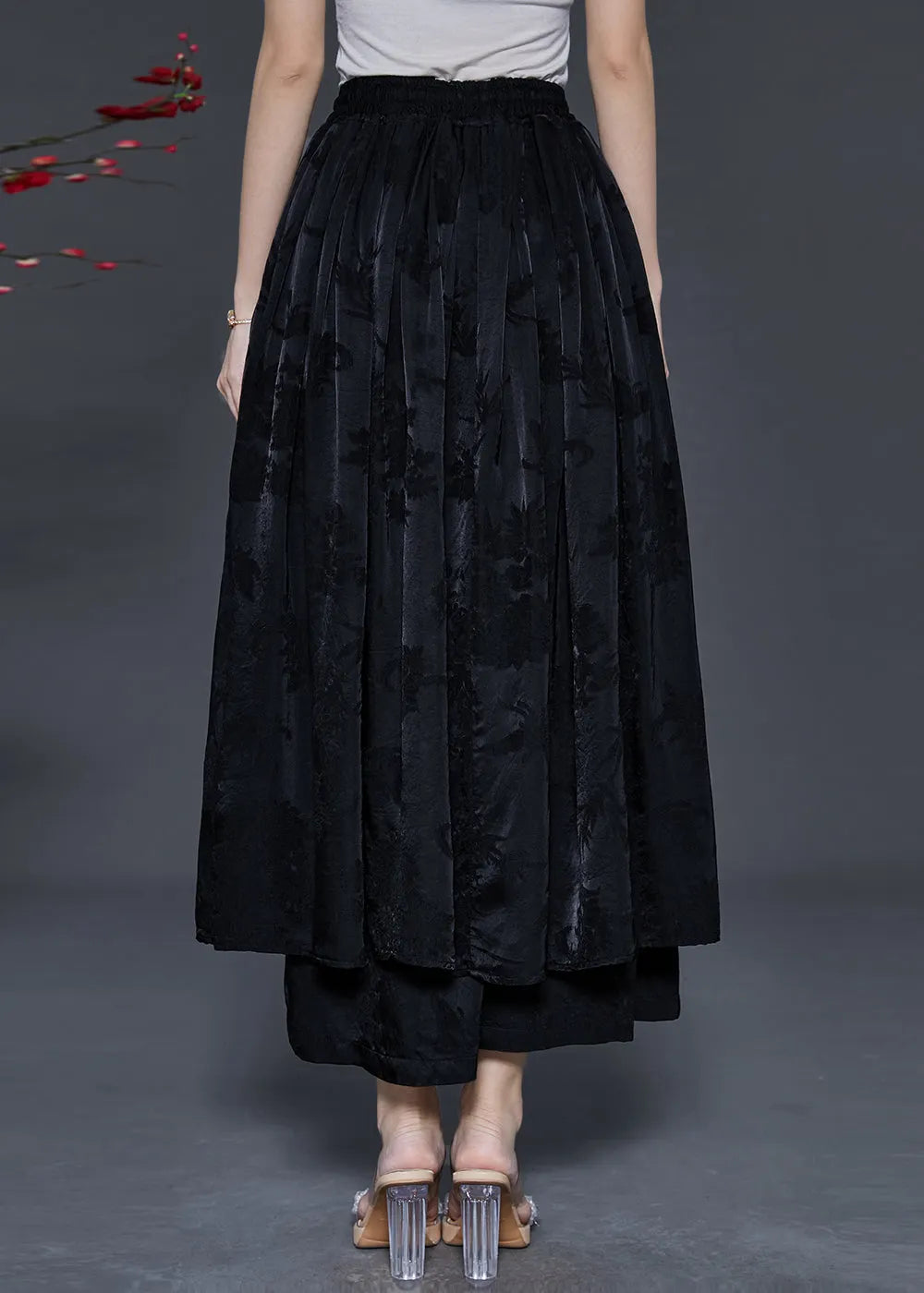 Black Print Silk Holiday Skirts Tasseled Fall