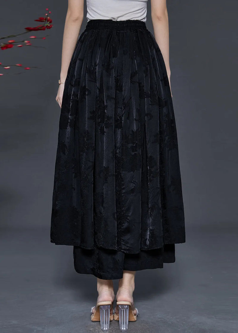 Black Print Silk Holiday Skirts Tasseled Fall