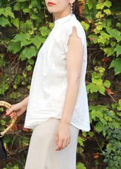 White Stand Collar Ruffled Lace Patchwork Cotton Skirt Summer