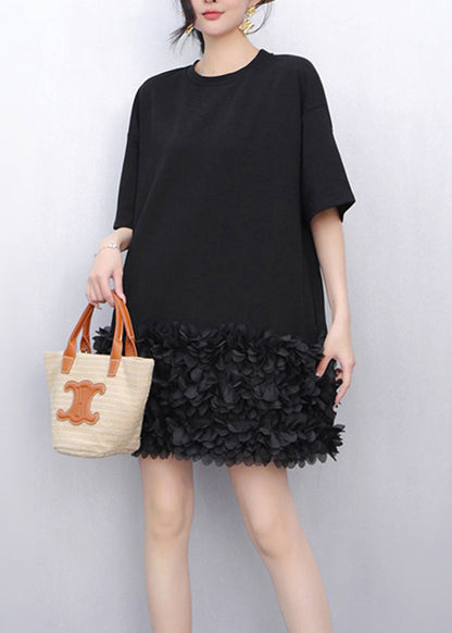 Unique Rose O-neck Tulle Patchwork Mid Dress Short Sleeve
