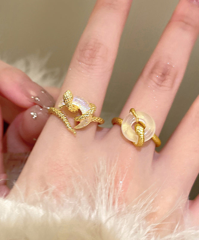 Gold Copper Alloy Safety Buckles Serpentine Rings Two-piece Set