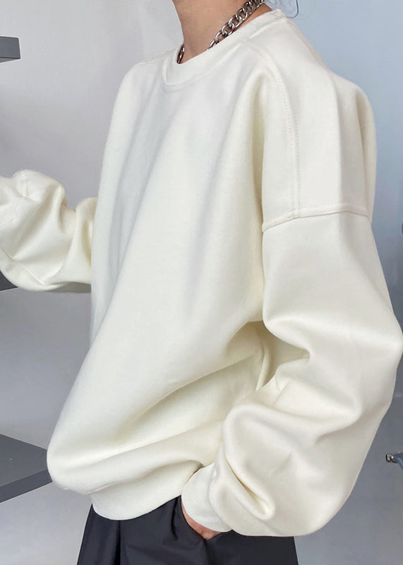 Apricot O Neck Warm Fleece Loose Sweatshirt Fall