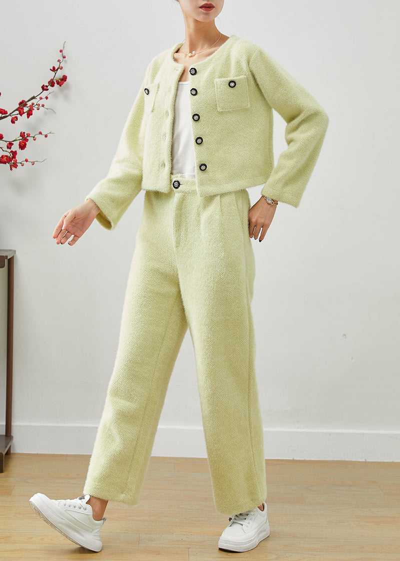 Fluorescent Green Thick Fuzzy Fur Fluffy Two Piece Set Outfits Fall