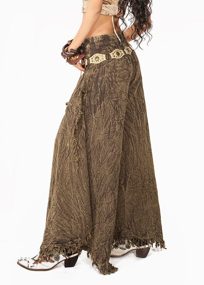Coffee High Waist Tassel Wide Leg Pants Summer