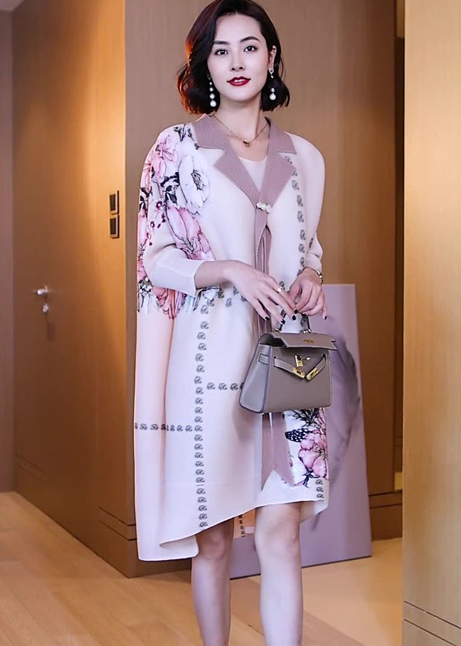 Apricot Peter Pan Collar Print Low High Design Maxi Dress Long Sleeve