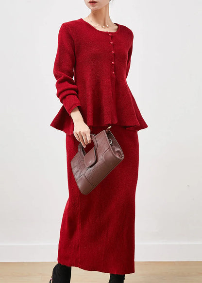 Red Exra Large Hem Silm Fit Knit Two Piece Set Outfits Spring