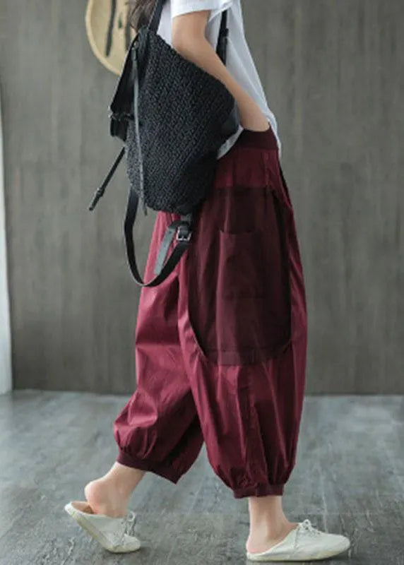 Classy Mulberry Pockets Patchwork Lantern Pants Fall