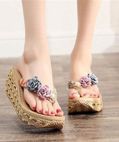 Beige Flip Flops Splicing Platform Beach Holiday