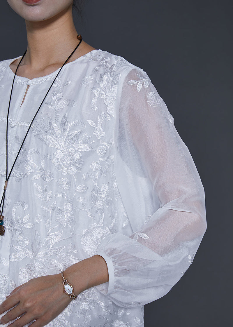 White Embroidered Silk Sets 2 Pieces Summer