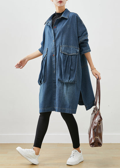 Navy Oversized Big Pockets Denim Trench Fall