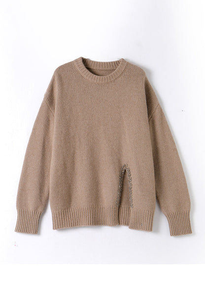 Boutique Purple O Neck Thick Asymmetrical Woolen Sweaters Winter