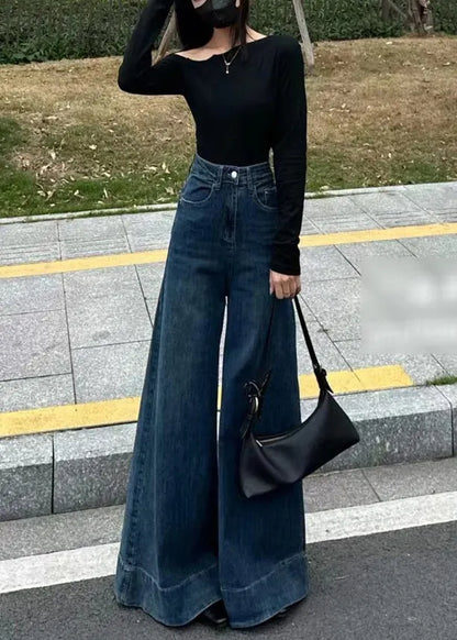 Navy Oversized Denim Wide Leg Pants Fall