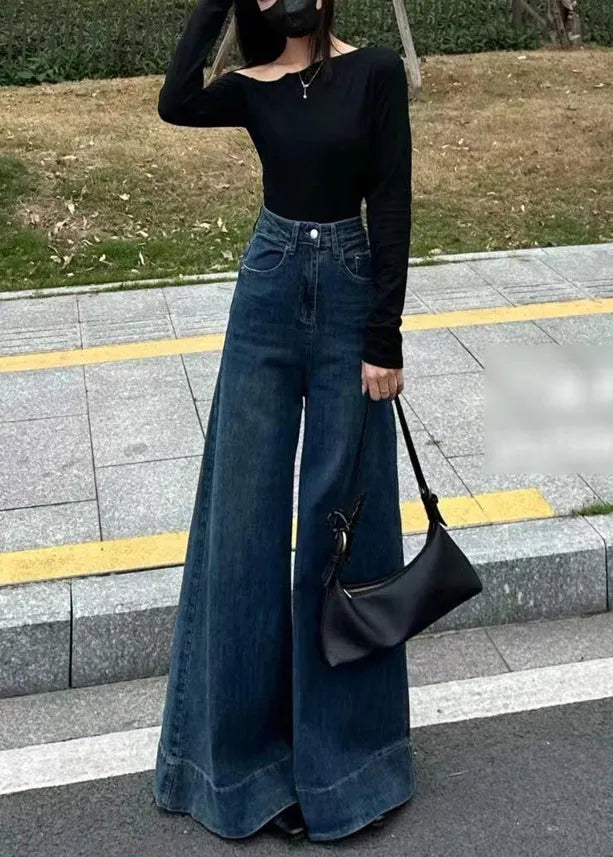 Navy Oversized Denim Wide Leg Pants Fall