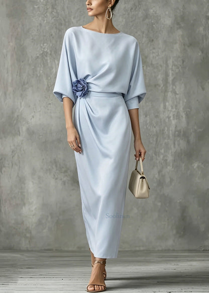 Italian Blue O Neck Cotton Maxi Dress Summer
