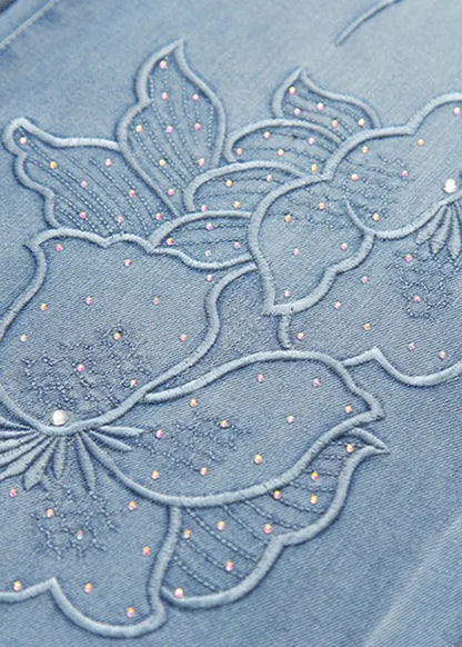 Organic Blue Embroidered Pockets Denim Pants Fall