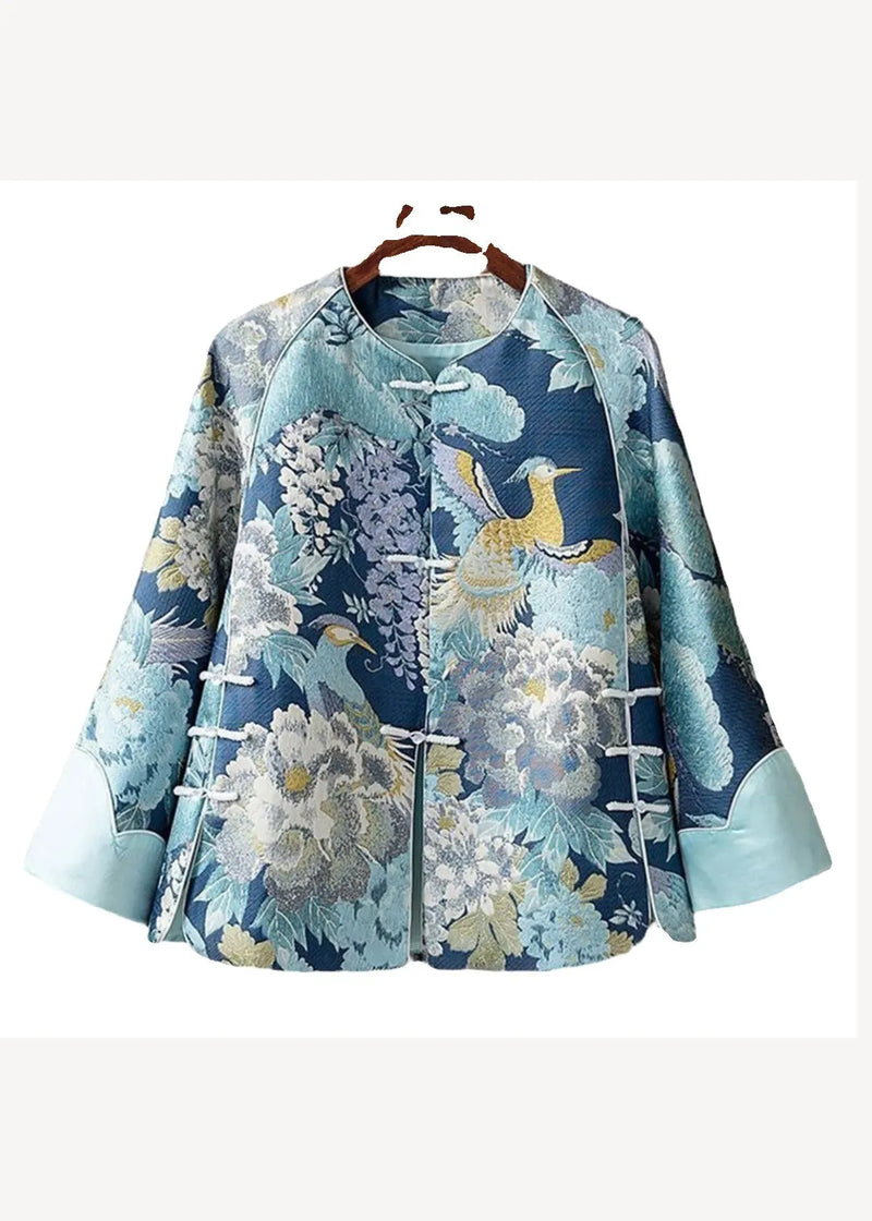 Chinese Style Yellow Embroidered Oriental Button Spliced Silk Coat Autumn