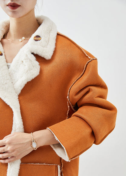 Modern Orange Double Breast Fuzzy Fur Fluffy Wear on Both Sides Coats Winter