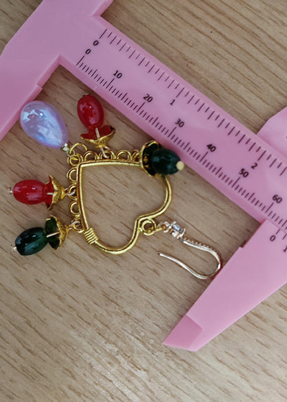 Multicolour Beads Heart-shaped Tassels Drop Earrings