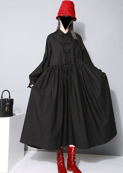 Black Cinched Bow Peter Pan Collar Shirt Dresses Spring