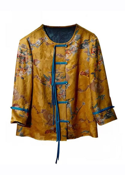 Gold Print Button Silk Coats Bracelet Sleeve
