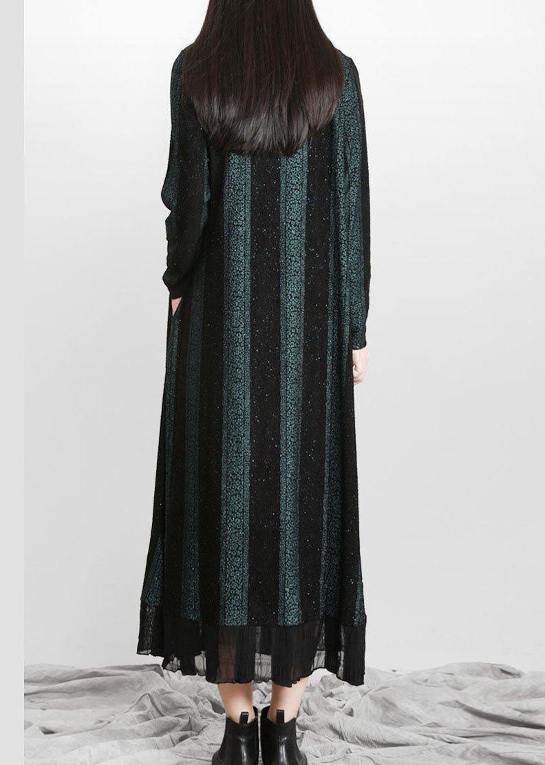 Blue Striped Patchworkchiffon Fall Long Dresses