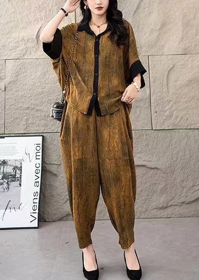 Yellow Oversized Tie Dye Cotton Two Piece Suit Set Summer