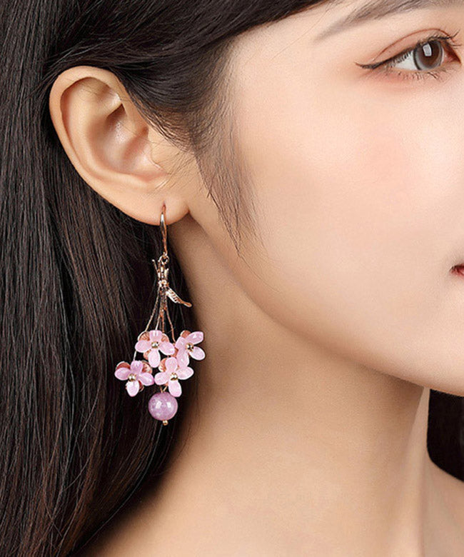 Light Purple Copper Overgild Flower Drop Earrings