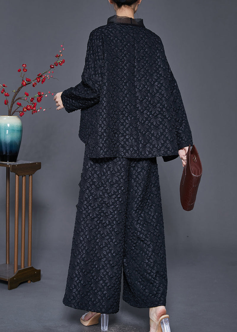 Diy Black Ruffled Patchwork Warm Fleece Two Pieces Set Winter