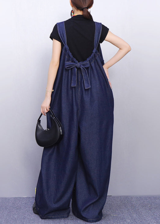 Vibrant Smiley Festooned Blue Denim Jumpsuit Look