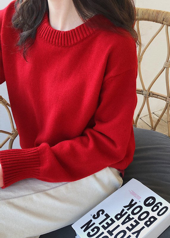 Simple Blue O Neck Knit Sweaters Spring