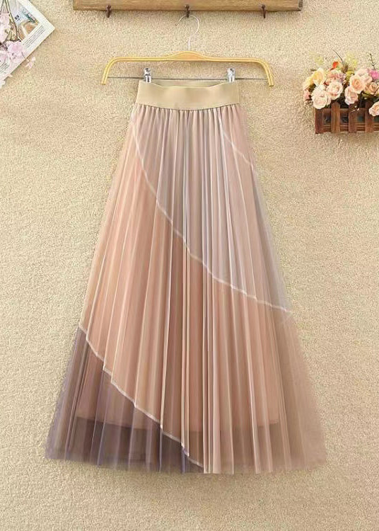 Black Wrinkled Patchwork Elastic Waist Tulle Skirt Spring