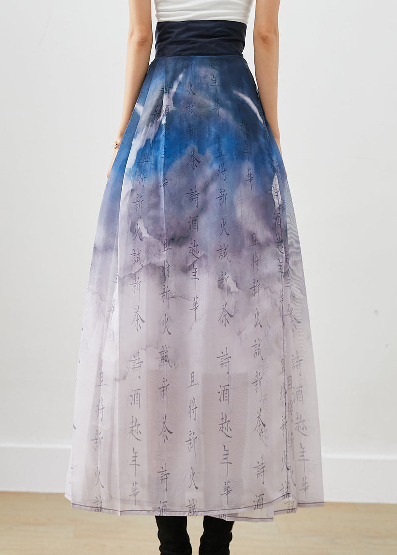 Art Tie Waist Tie Dye Silk a Line Skirt Fall