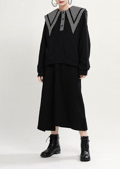 Black Peterpan Collar Button Print Fall Loose Sweatshirts Top