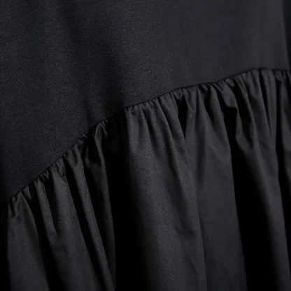 Stylish Black Cotton Shift Dress Cotton Clothing Dress High Waist Patchwork Cotton Dress