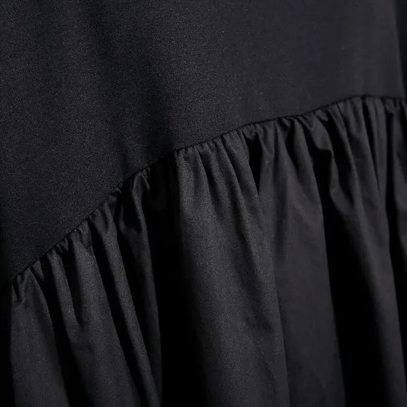 Stylish Black Cotton Shift Dress Cotton Clothing Dress High Waist Patchwork Cotton Dress