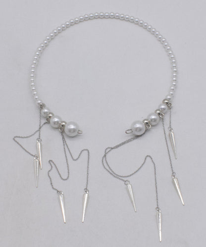 White Copper Pearl Beading Tassel Pendant Necklace