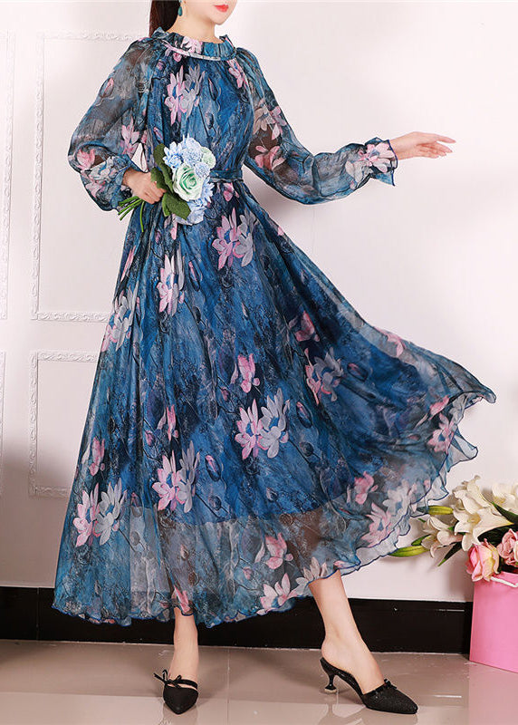Blue Print Exra Large Hem Chiffon Beach Dresses Spring